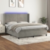 Cama box spring colchón y LED terciopelo gris claro 180x200 cm