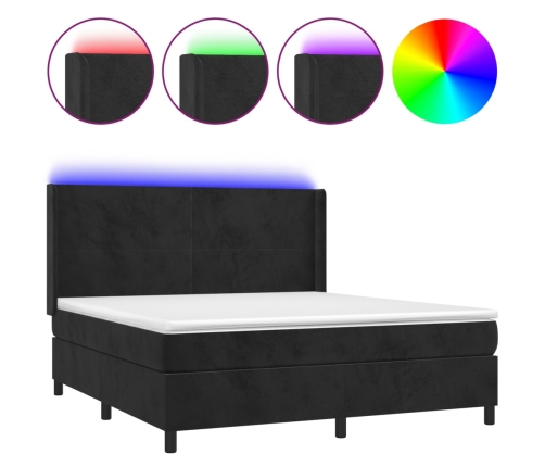 Cama box spring colchón y LED terciopelo negro 180x200 cm