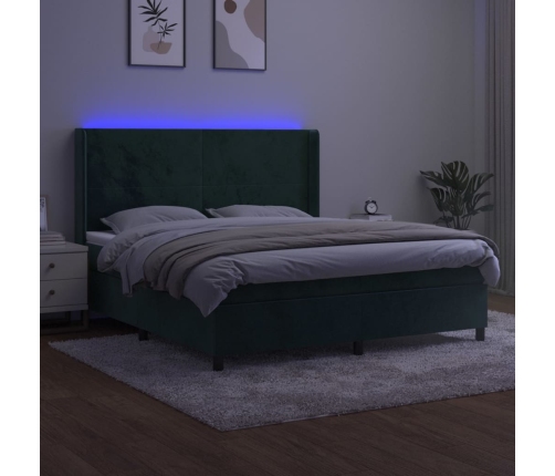 Cama box spring colchón y LED terciopelo verde oscuro 180x200cm