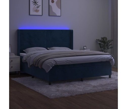 Cama box spring colchón y LED terciopelo azul oscuro 180x200 cm