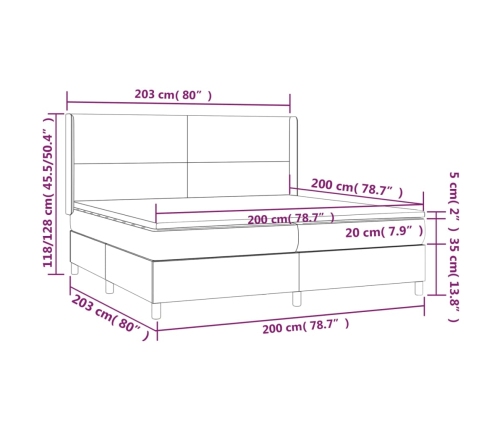 Cama box spring colchón y LED terciopelo negro 200x200 cm