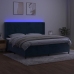 Cama box spring colchón y LED terciopelo azul oscuro 200x200 cm