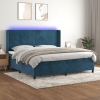 Cama box spring colchón y LED terciopelo azul oscuro 200x200 cm