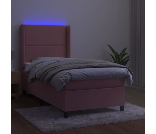 Cama box spring colchón y LED terciopelo rosa 80x200 cm