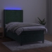 Cama box spring colchón y LED terciopelo verde oscuro 90x190 cm