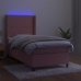 Cama box spring colchón y LED terciopelo rosa 90x190 cm