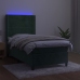 Cama box spring colchón y LED terciopelo verde oscuro 90x200 cm