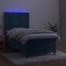 Cama box spring colchón y LED terciopelo azul oscuro 90x200 cm