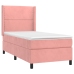 Cama box spring colchón y LED terciopelo rosa 100x200 cm