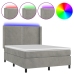 Cama box spring colchón y LED terciopelo gris claro 140x190 cm