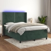 Cama box spring colchón y LED terciopelo verde oscuro 140x190cm