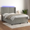 Cama box spring colchón y LED terciopelo gris claro 140x200 cm