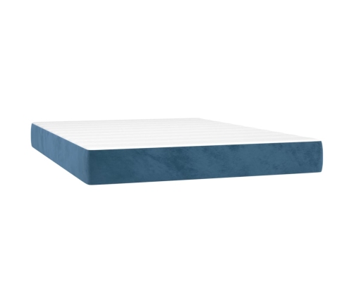 vidaXL Cama box spring colchón y LED terciopelo azul oscuro 140x200 cm