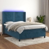 vidaXL Cama box spring colchón y LED terciopelo azul oscuro 140x200 cm