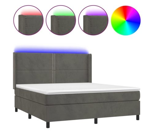 Cama box spring colchón y LED terciopelo gris oscuro 160x200 cm