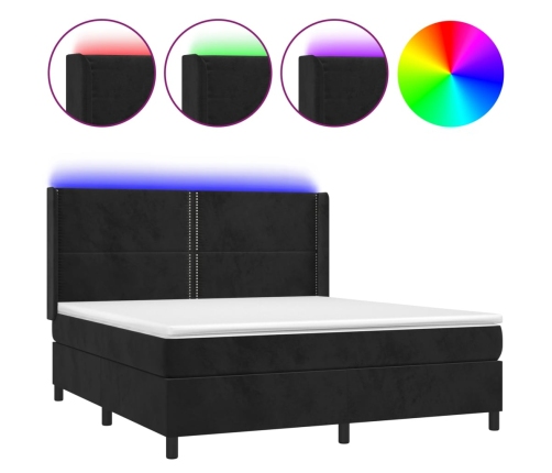 Cama box spring colchón y LED terciopelo negro 160x200 cm