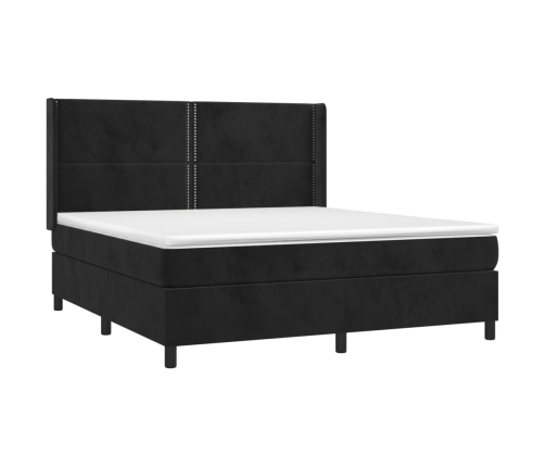 Cama box spring colchón y LED terciopelo negro 160x200 cm