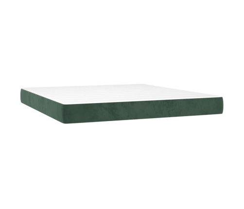 vidaXL Cama box spring colchón y LED terciopelo verde oscuro 160x200cm