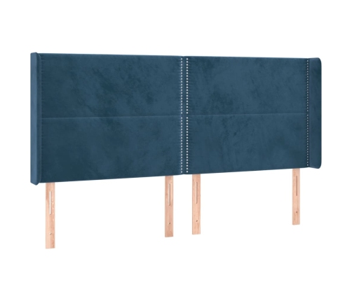 Cama box spring colchón y LED terciopelo azul oscuro 160x200 cm