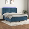 Cama box spring colchón y LED terciopelo azul oscuro 160x200 cm