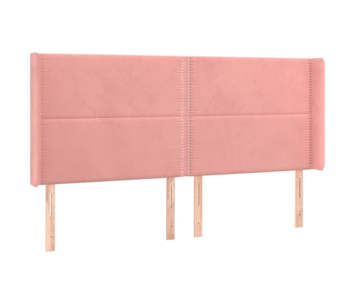 Cama box spring colchón y LED terciopelo rosa 160x200 cm