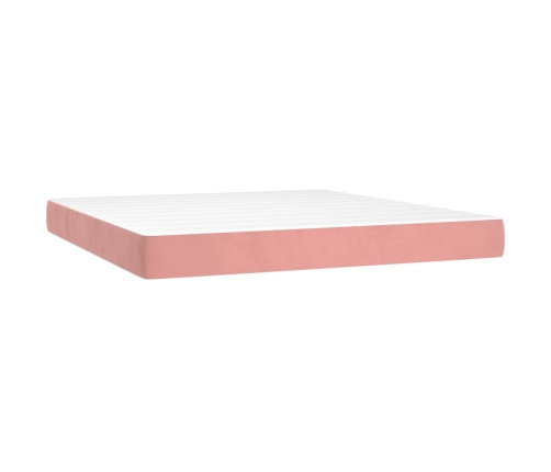 Cama box spring colchón y LED terciopelo rosa 180x200 cm