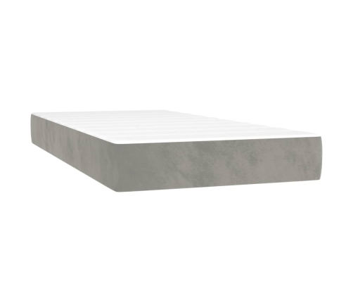 Cama box spring colchón y LED terciopelo gris claro 200x200 cm