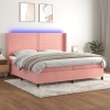 Cama box spring colchón y LED terciopelo rosa 200x200 cm