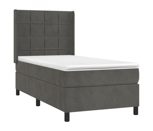 Cama box spring colchón y LED terciopelo gris oscuro 80x200 cm