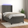 Cama box spring colchón y LED terciopelo gris oscuro 80x200 cm