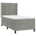 Cama box spring colchón y LED terciopelo gris claro 90x190 cm