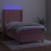 Cama box spring colchón y LED terciopelo rosa 90x200 cm