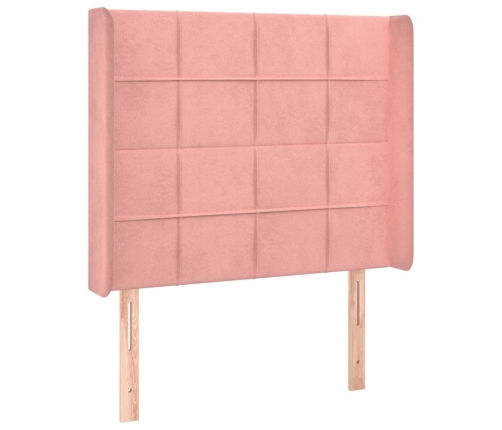 Cama box spring colchón y LED terciopelo rosa 90x200 cm