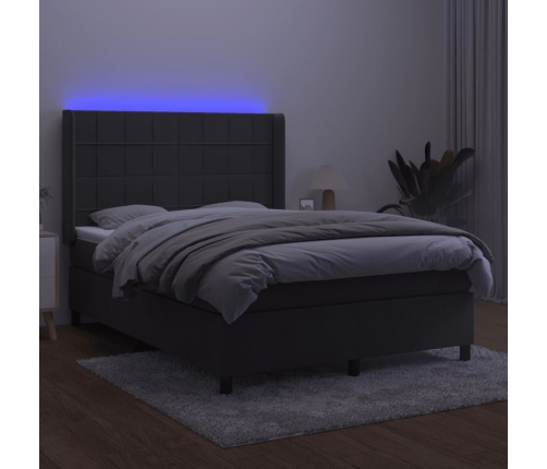 Cama box spring colchón y LED terciopelo gris oscuro 140x190 cm