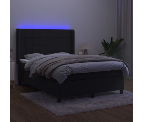 Cama box spring colchón y LED terciopelo negro 140x190 cm