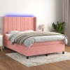 Cama box spring colchón y LED terciopelo rosa 140x190 cm