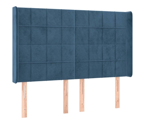 Cama box spring colchón y LED terciopelo azul oscuro 140x200 cm