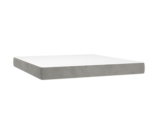 Cama box spring colchón y LED terciopelo gris claro 160x200 cm