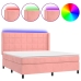 Cama box spring colchón y LED terciopelo rosa 160x200 cm