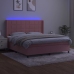 Cama box spring colchón y LED terciopelo rosa 160x200 cm