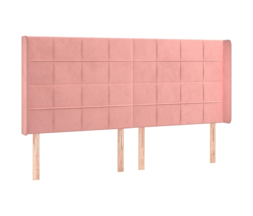 Cama box spring colchón y LED terciopelo rosa 160x200 cm