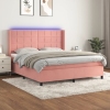 Cama box spring colchón y LED terciopelo rosa 160x200 cm