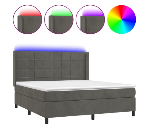 Cama box spring colchón y LED terciopelo gris oscuro 180x200 cm