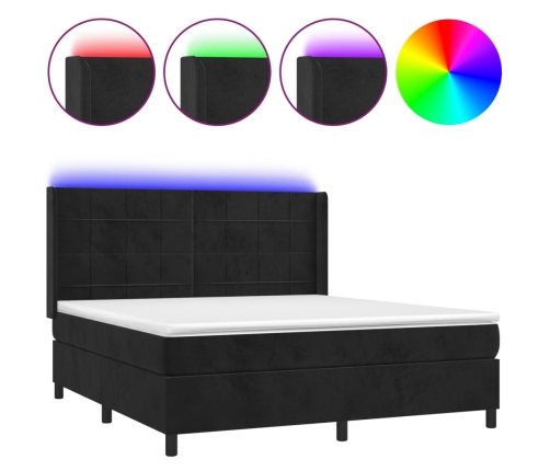 Cama box spring colchón y LED terciopelo negro 180x200 cm