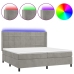 Cama box spring colchón y LED terciopelo gris claro 200x200 cm