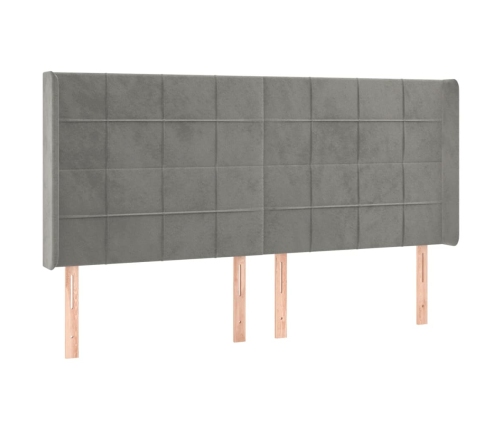Cama box spring colchón y LED terciopelo gris claro 200x200 cm