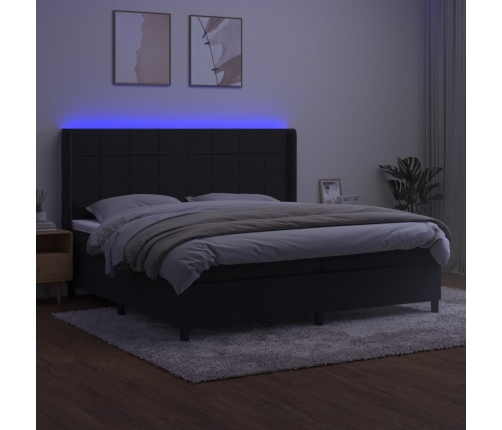 Cama box spring colchón y LED terciopelo negro 200x200 cm