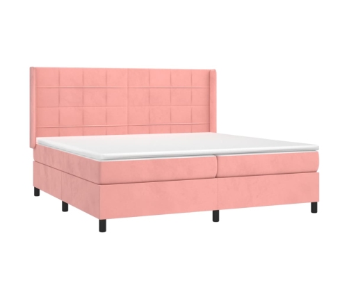 Cama box spring colchón y LED terciopelo rosa 200x200 cm