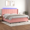 Cama box spring colchón y LED terciopelo rosa 200x200 cm