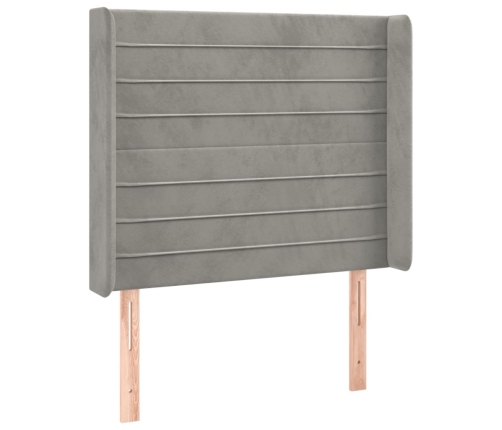 Cama box spring colchón y LED terciopelo gris claro 80x200 cm